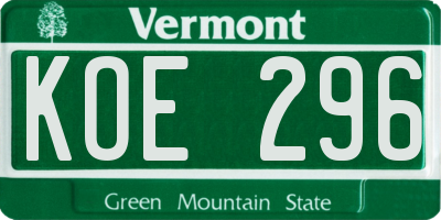 VT license plate KOE296