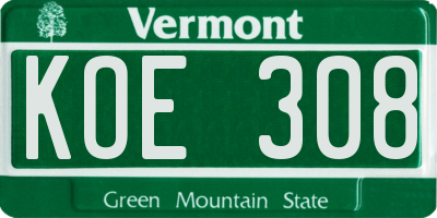VT license plate KOE308
