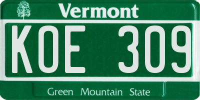 VT license plate KOE309
