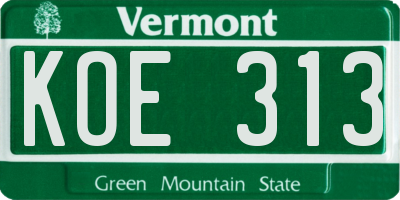 VT license plate KOE313