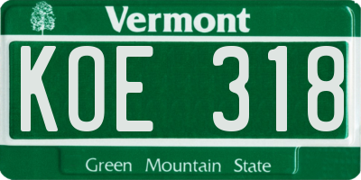 VT license plate KOE318