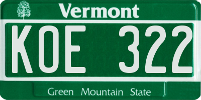VT license plate KOE322