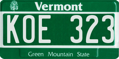 VT license plate KOE323
