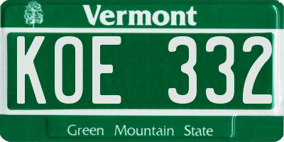 VT license plate KOE332