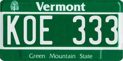 VT license plate KOE333