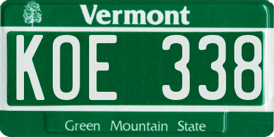 VT license plate KOE338