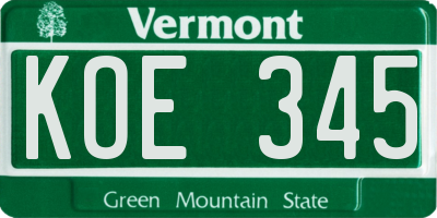 VT license plate KOE345