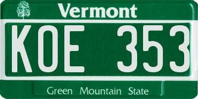 VT license plate KOE353