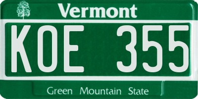 VT license plate KOE355