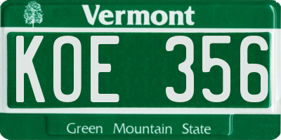 VT license plate KOE356
