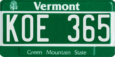 VT license plate KOE365