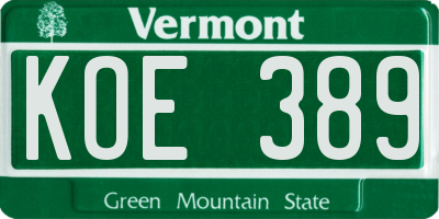 VT license plate KOE389
