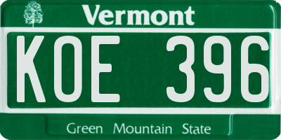 VT license plate KOE396