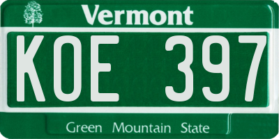 VT license plate KOE397