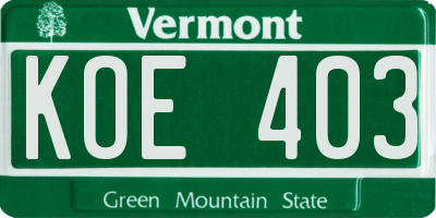 VT license plate KOE403