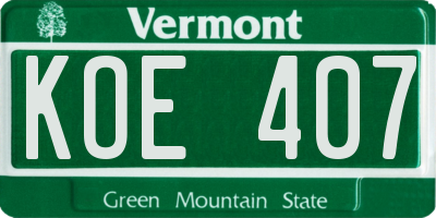 VT license plate KOE407