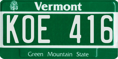 VT license plate KOE416