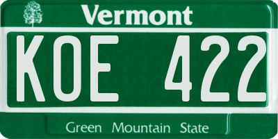VT license plate KOE422