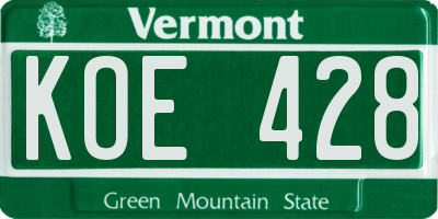 VT license plate KOE428