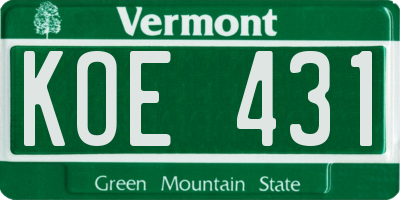 VT license plate KOE431