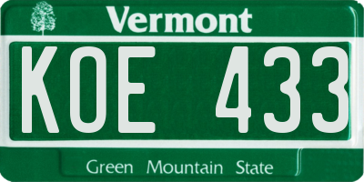 VT license plate KOE433