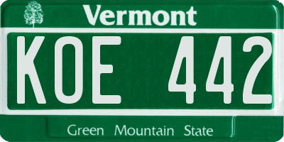 VT license plate KOE442