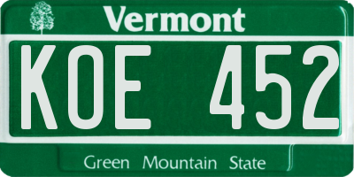 VT license plate KOE452