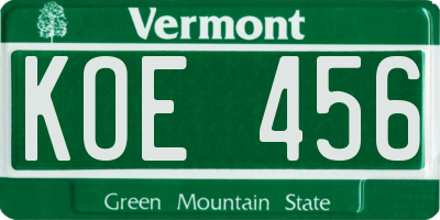 VT license plate KOE456
