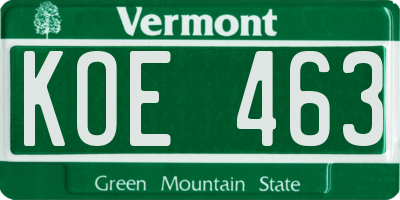 VT license plate KOE463