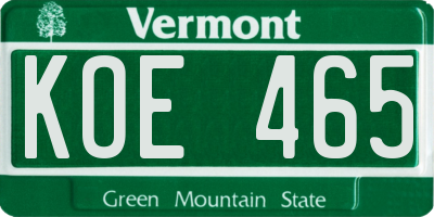 VT license plate KOE465