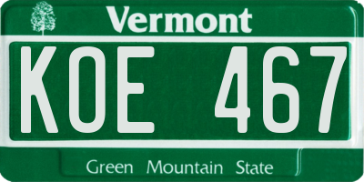 VT license plate KOE467