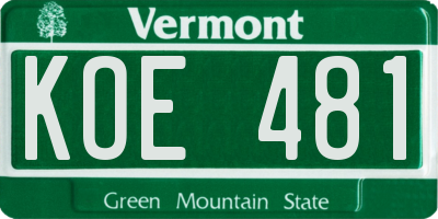 VT license plate KOE481