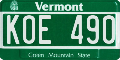 VT license plate KOE490