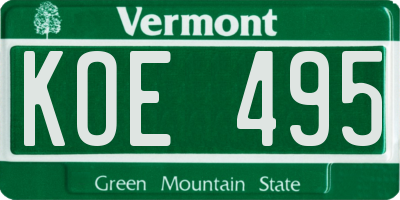 VT license plate KOE495