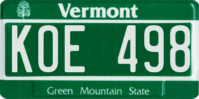 VT license plate KOE498