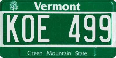 VT license plate KOE499