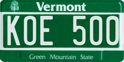 VT license plate KOE500