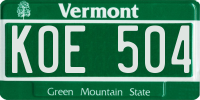 VT license plate KOE504