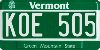 VT license plate KOE505