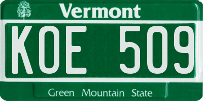 VT license plate KOE509