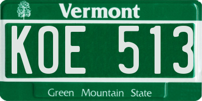 VT license plate KOE513