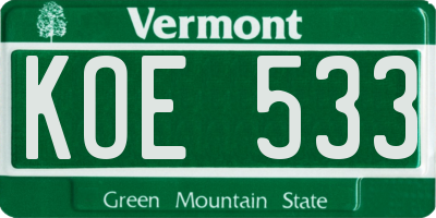 VT license plate KOE533