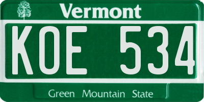 VT license plate KOE534