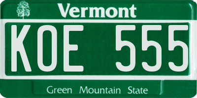 VT license plate KOE555