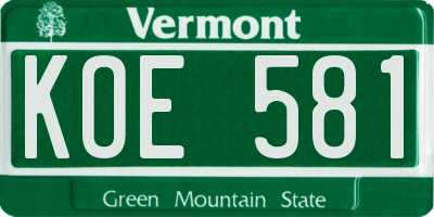 VT license plate KOE581