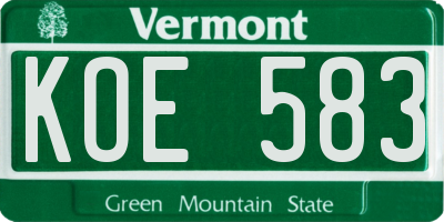 VT license plate KOE583