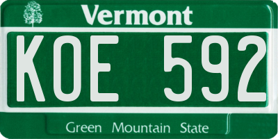 VT license plate KOE592