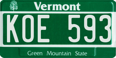 VT license plate KOE593