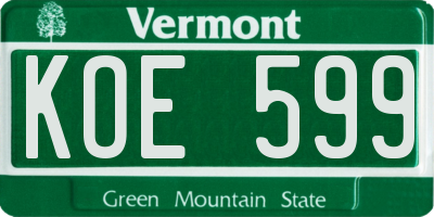 VT license plate KOE599