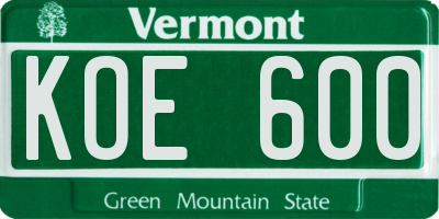 VT license plate KOE600